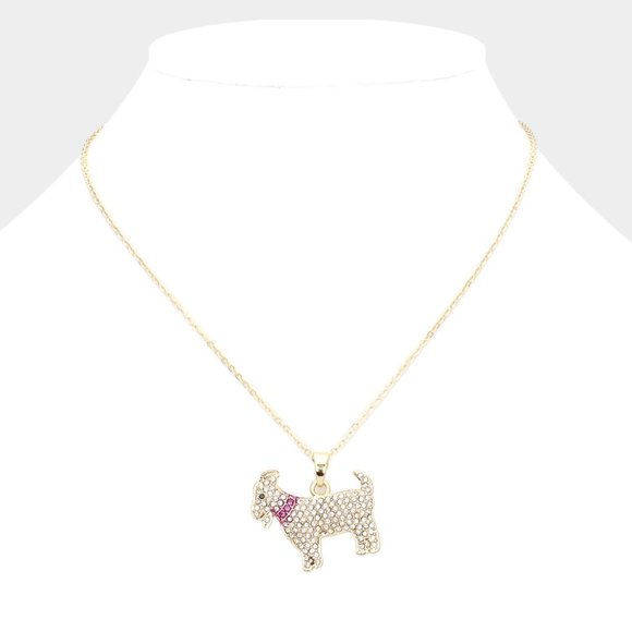 NEW Gold Dipped Rhinestone Embellished Goat Pendant Necklace - Picture 2 of 3